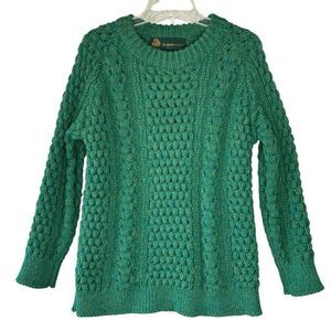 Blarney Castle Green Chunky Knit Sweater Round Neck Long Sleeve Size S Ireland